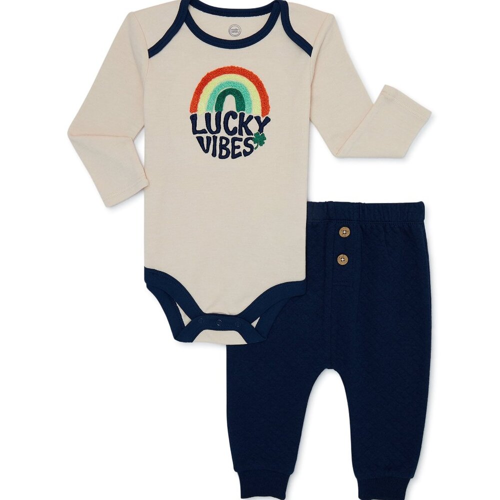 Lucky Vibes BABY Bodysuit Pants Outfit UNISEX SIZE 3-6 MONTHS 2 PIECE NEW